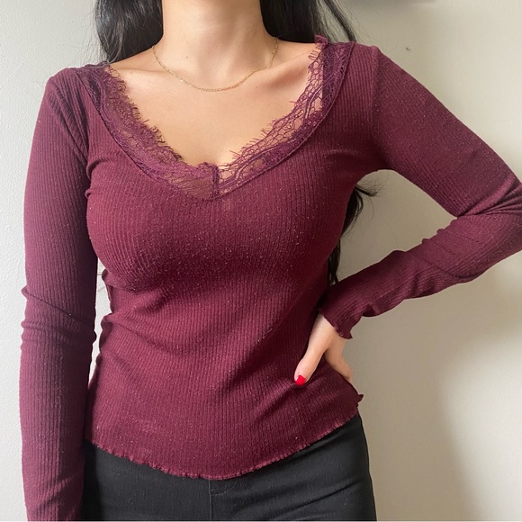 Burgundy Long Sleeve Top - Picture 1 of 6